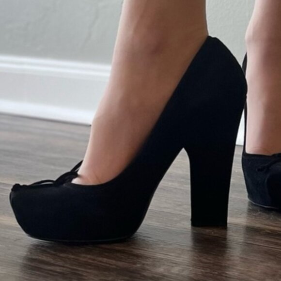 Dior Ballet Core Square Toe Black Suede Thick High Heels Square - Picture 1 of 5